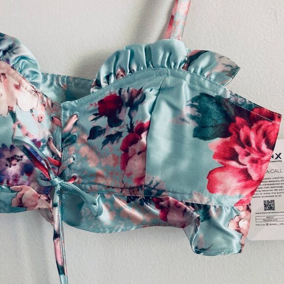 Romantic Cropped Floral Bustier Lace-up Top - Picture 5 of 7